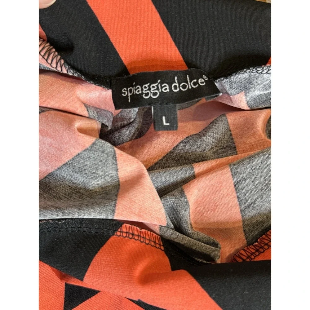Spiaggia Dolce Maxi Skirt Dress Coral Orange Black Zig Zag Chevron Sz. LG Boho